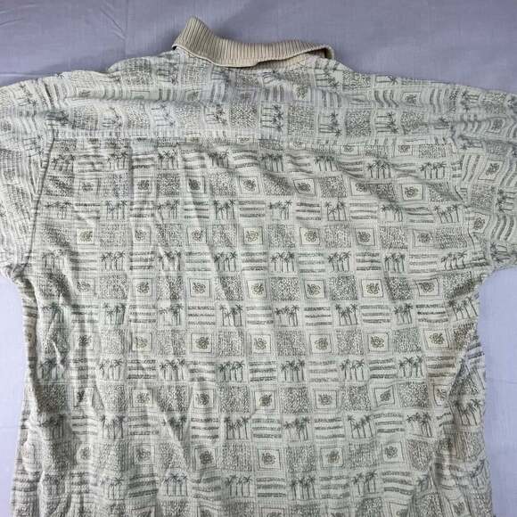 Tommy Bahama Polo Shirt Men Large Beige Green Totem Relaxed Comfort Casual - Picture 9 of 9